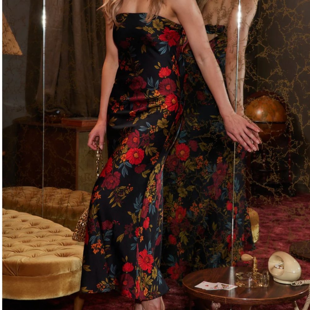 Natalia Black Floral Strapless Maxi Dress